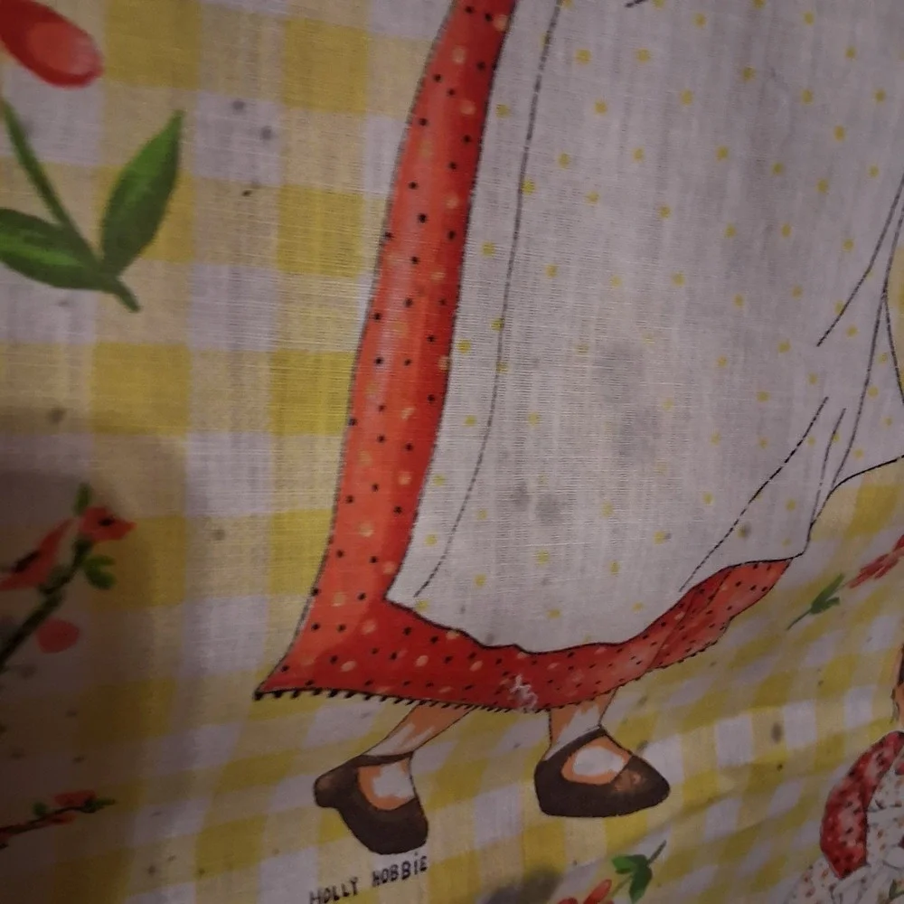 Vintage 1970's Holly Hobbie Thin Style Bedspread Twin Cottagecore Yellow Red AOP